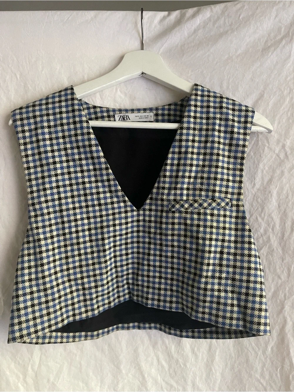 ZARA Gingham Houndstooth Cropped Vest V-Neck Sleeveless Crop Top Size S Preppy - Picture 13 of 15